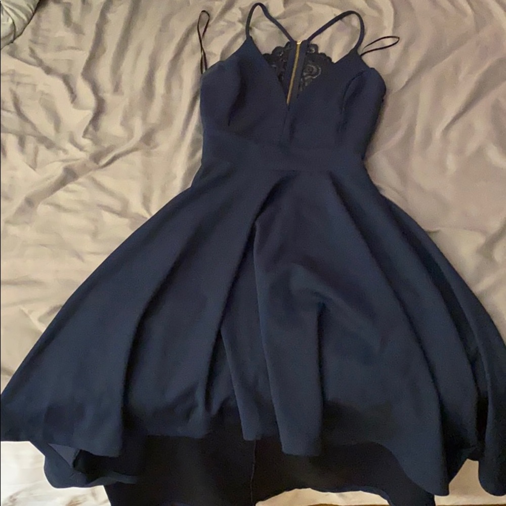 Navy blue lace back dress